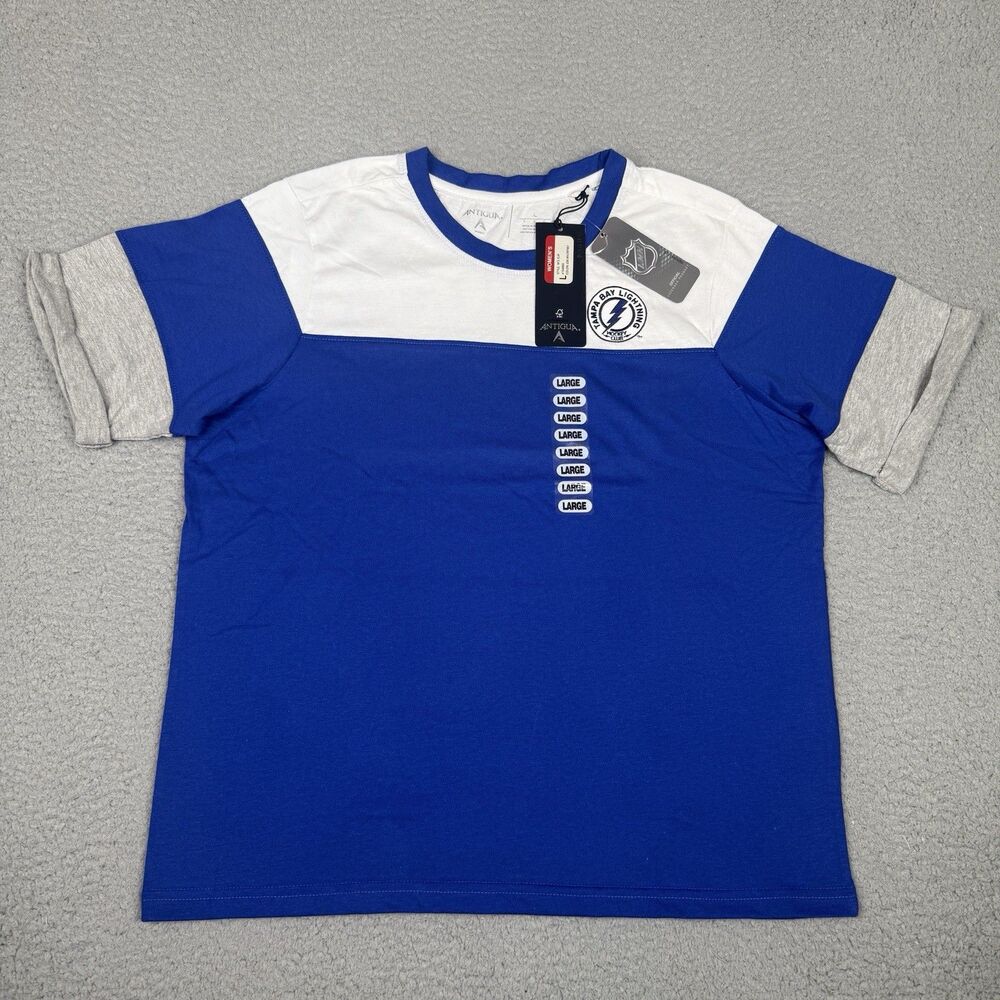Tampa Bay Lightning Shirt Womens Large Blue Antigua NHL Hockey Patch Logo Tee